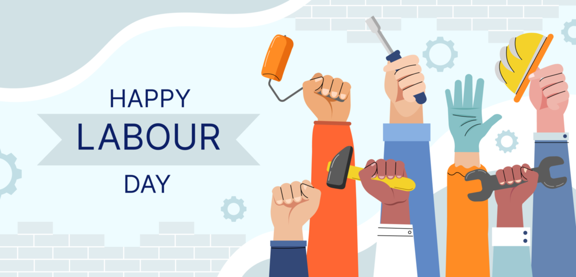 Festive graphic celebrating Labor Day with cheerful colors